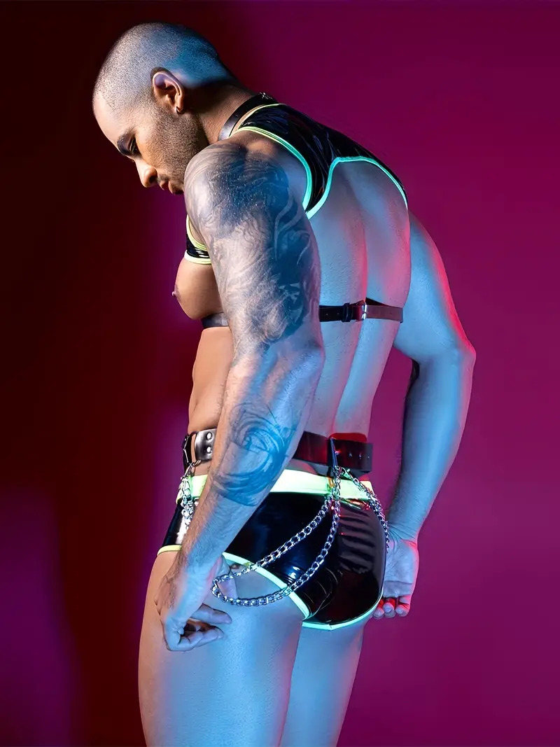 Σετ Ανδρικά Αισθησιακά Εσώρουχα -Φωσφοριζέ Λάτεξ με Λεπτομέρειες Δερματίνης Σετ Ανδρικά Αισθησιακά Εσώρουχα -Φωσφοριζέ Λάτεξ με Λεπτομέρειες Δερματίνης