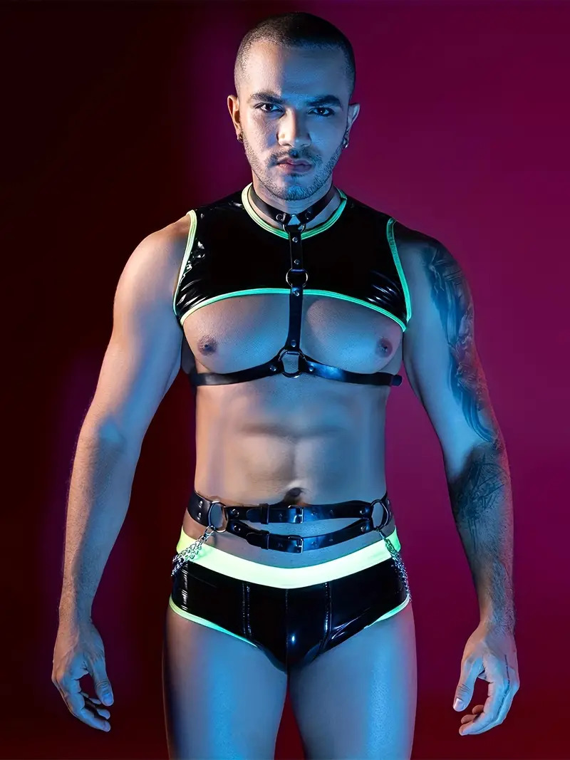 Σετ Ανδρικά Αισθησιακά Εσώρουχα -Φωσφοριζέ Λάτεξ με Λεπτομέρειες Δερματίνης Σετ Ανδρικά Αισθησιακά Εσώρουχα -Φωσφοριζέ Λάτεξ με Λεπτομέρειες Δερματίνης